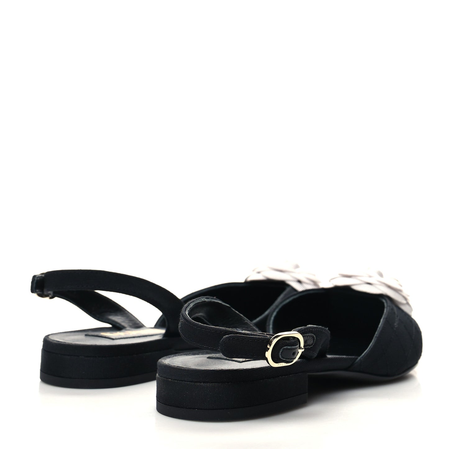 Lambskin Satin Camellia Slingback Flats 36 White Black