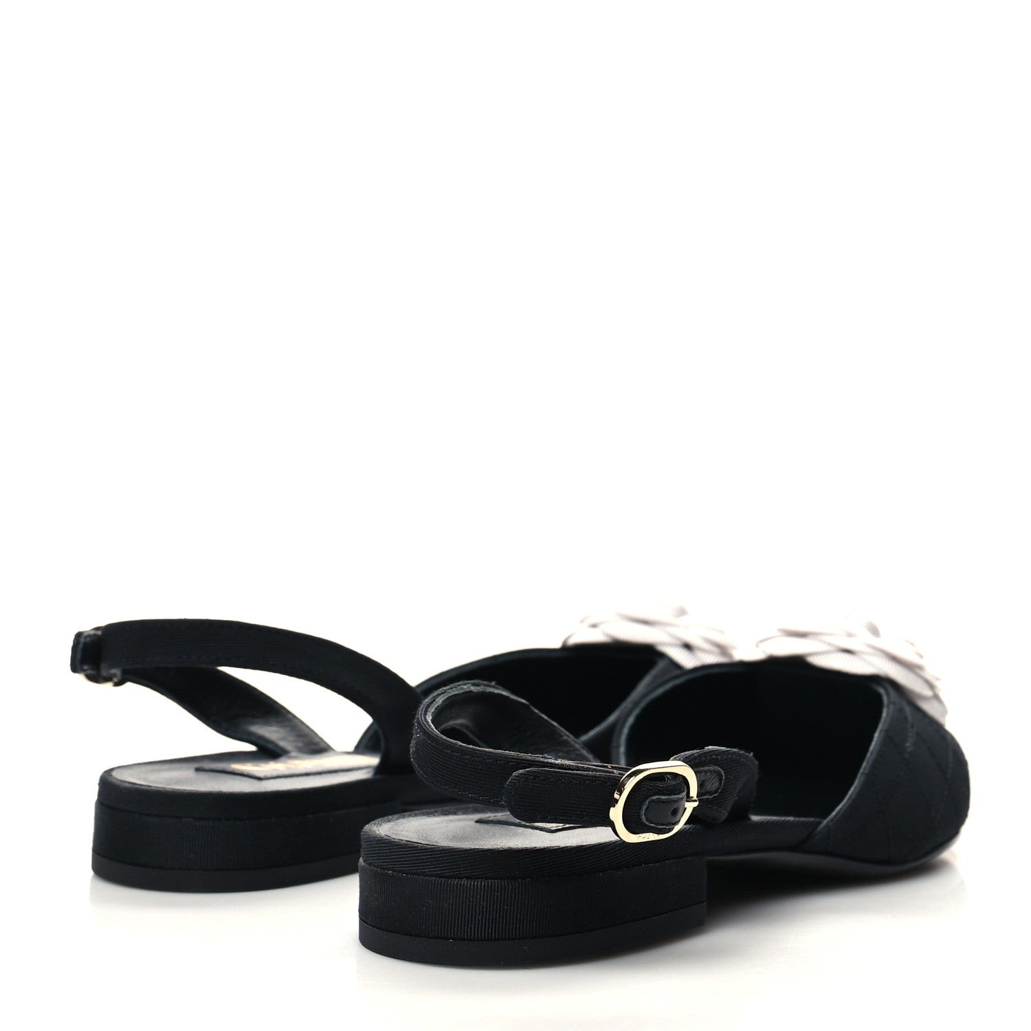 Chanel Lambskin Satin Camellia Slingback Flats 36 White Black 4 of 8