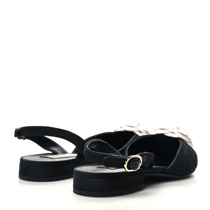 Chanel Lambskin Satin Camellia Slingback Flats 36 White Black 4 of 8