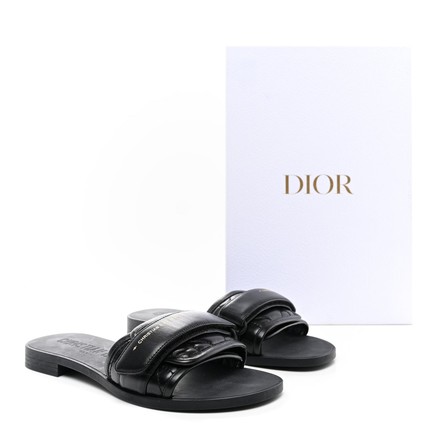 Calfskin Cannage Dio(r)evolution Slide Sandals 37 Black
