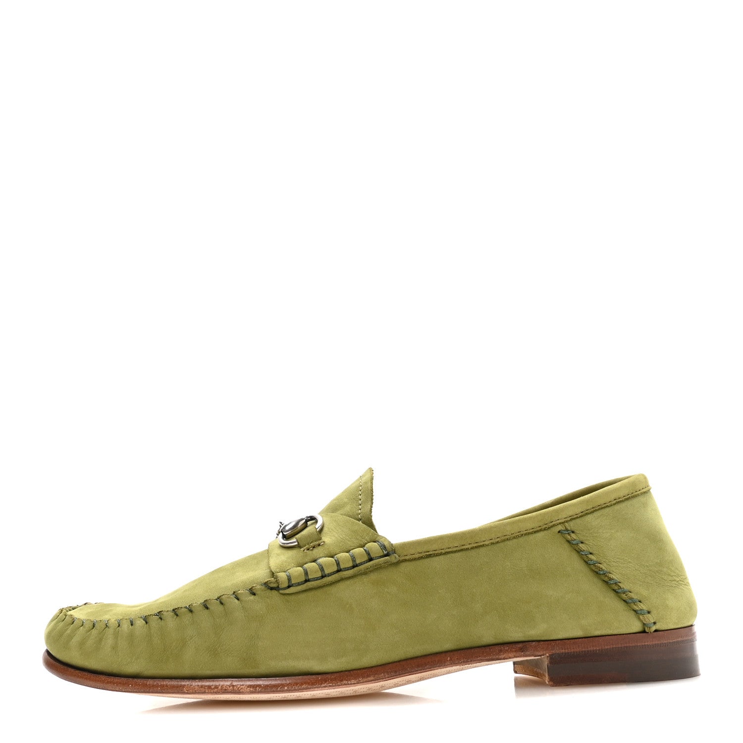 Gucci Nubuck Womens Horsebit Loafers 38.5 Herbs Light Green 1 of 9