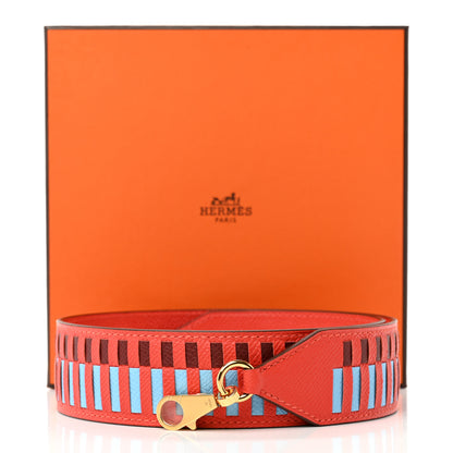 Hermes Epsom 40mm Tressage Shoulder Strap Capucine Celeste Rouge H 6 of 6