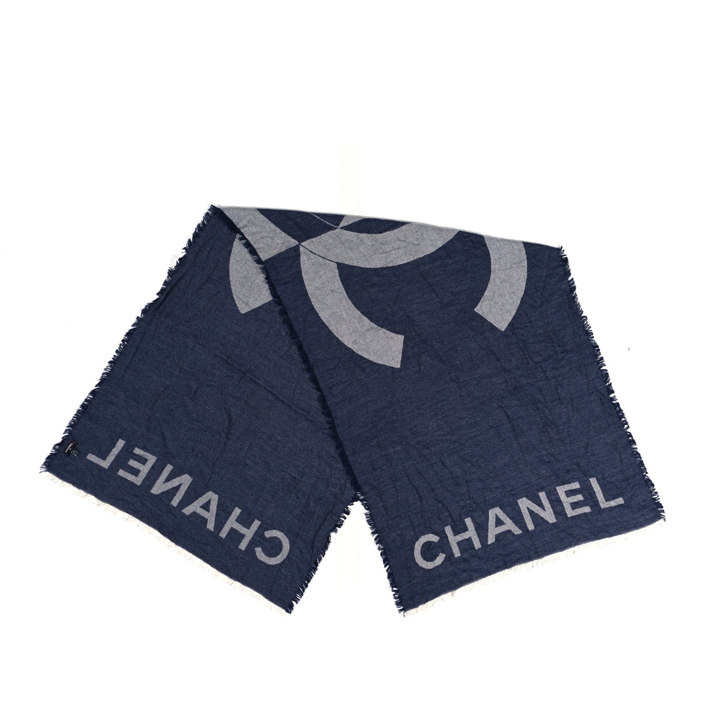 Cashmere Silk CC Logo Fringe Scarf Blue