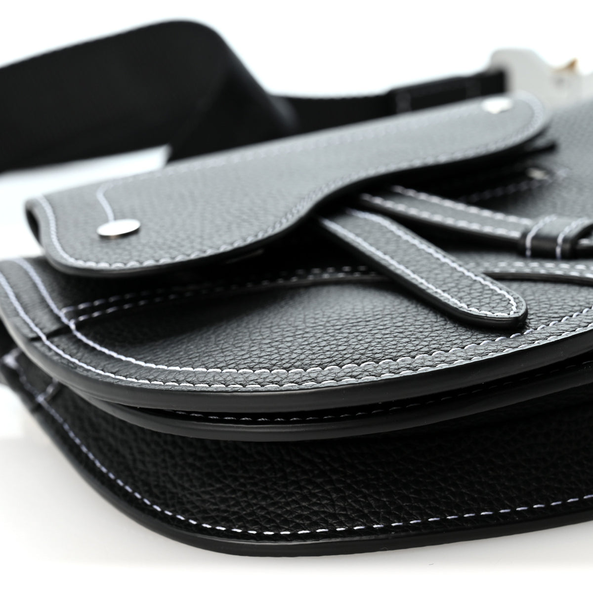 X KAWS Grained Calfskin Saddle Pouch Black