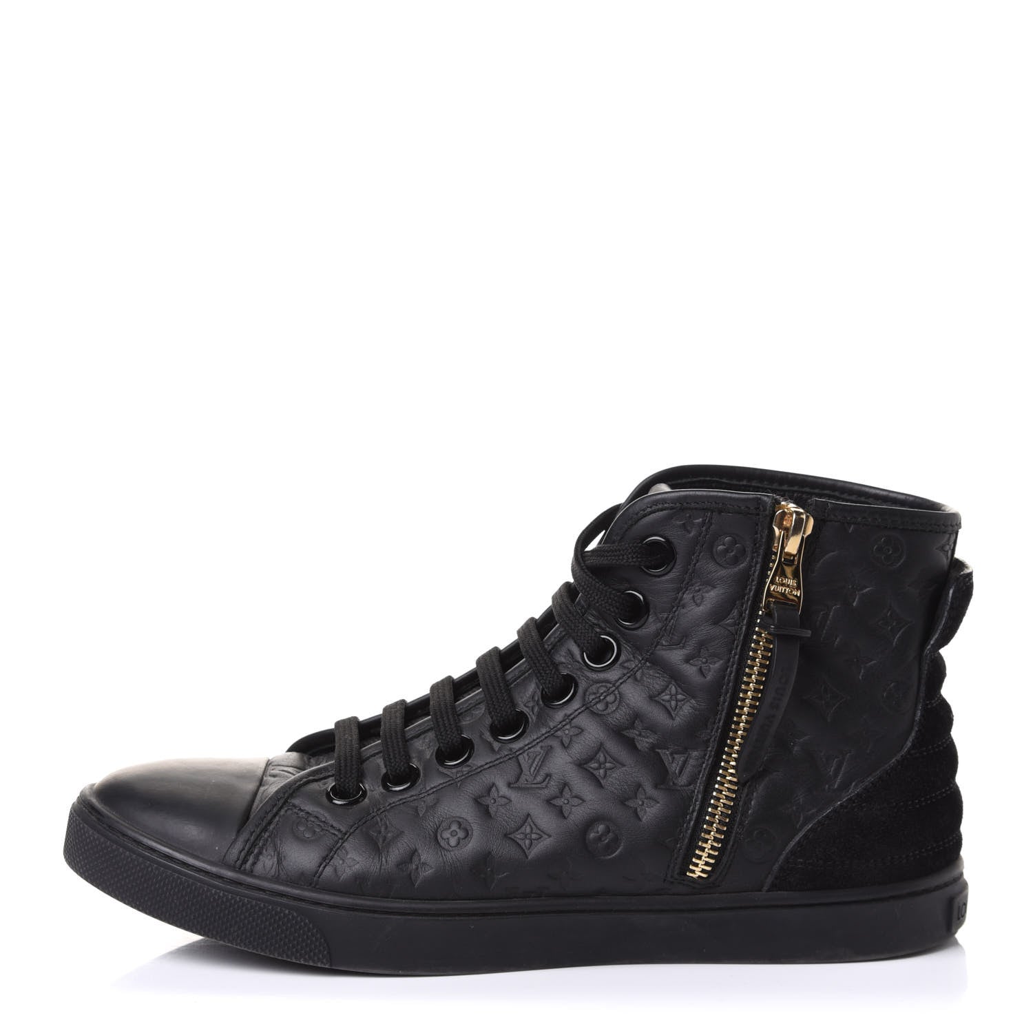 Louis Vuitton Calfskin Embossed Monogram Punchy High Top Sneakers 35.5 Black 1 of 9