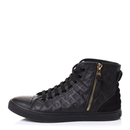 Louis Vuitton Calfskin Embossed Monogram Punchy High Top Sneakers 35.5 Black 1 of 9