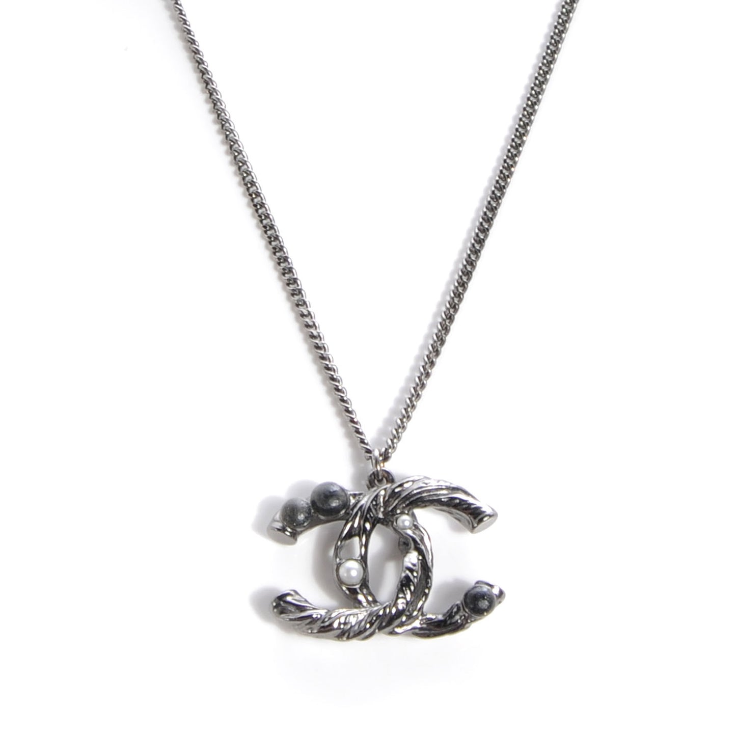 Pearl Crystal CC Bead Necklace Silver