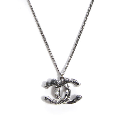 Chanel Pearl Crystal CC Bead Necklace Silver 1 of 4