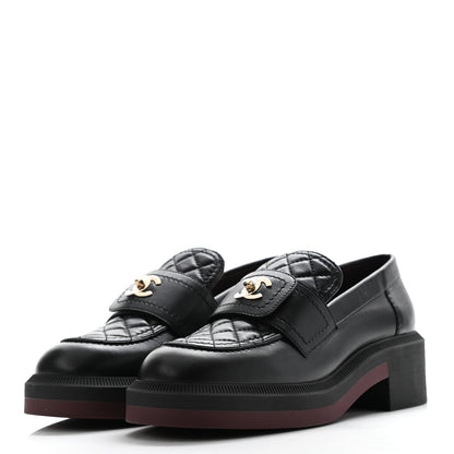 Chanel Lambskin Quilted CC Turnlock Loafers 35.5 Black 3 of 10