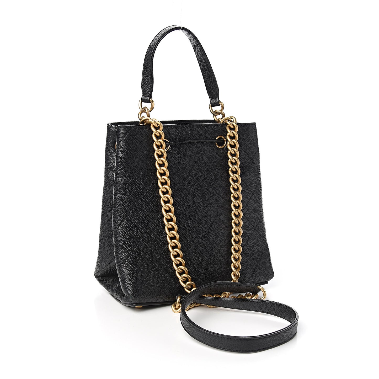 Grained Calfskin Stitched Small Drawstring Bag Black