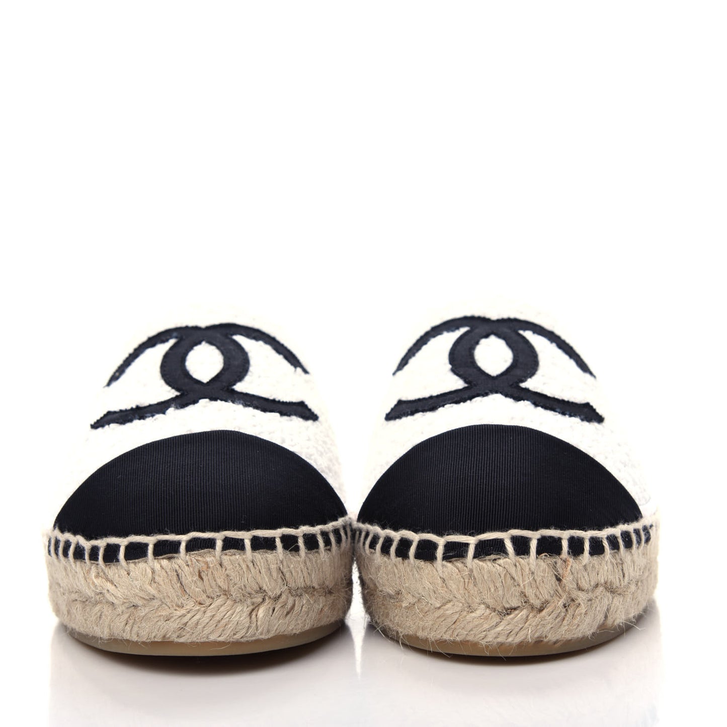 Tweed Grosgrain CC Espadrilles 38 White Black