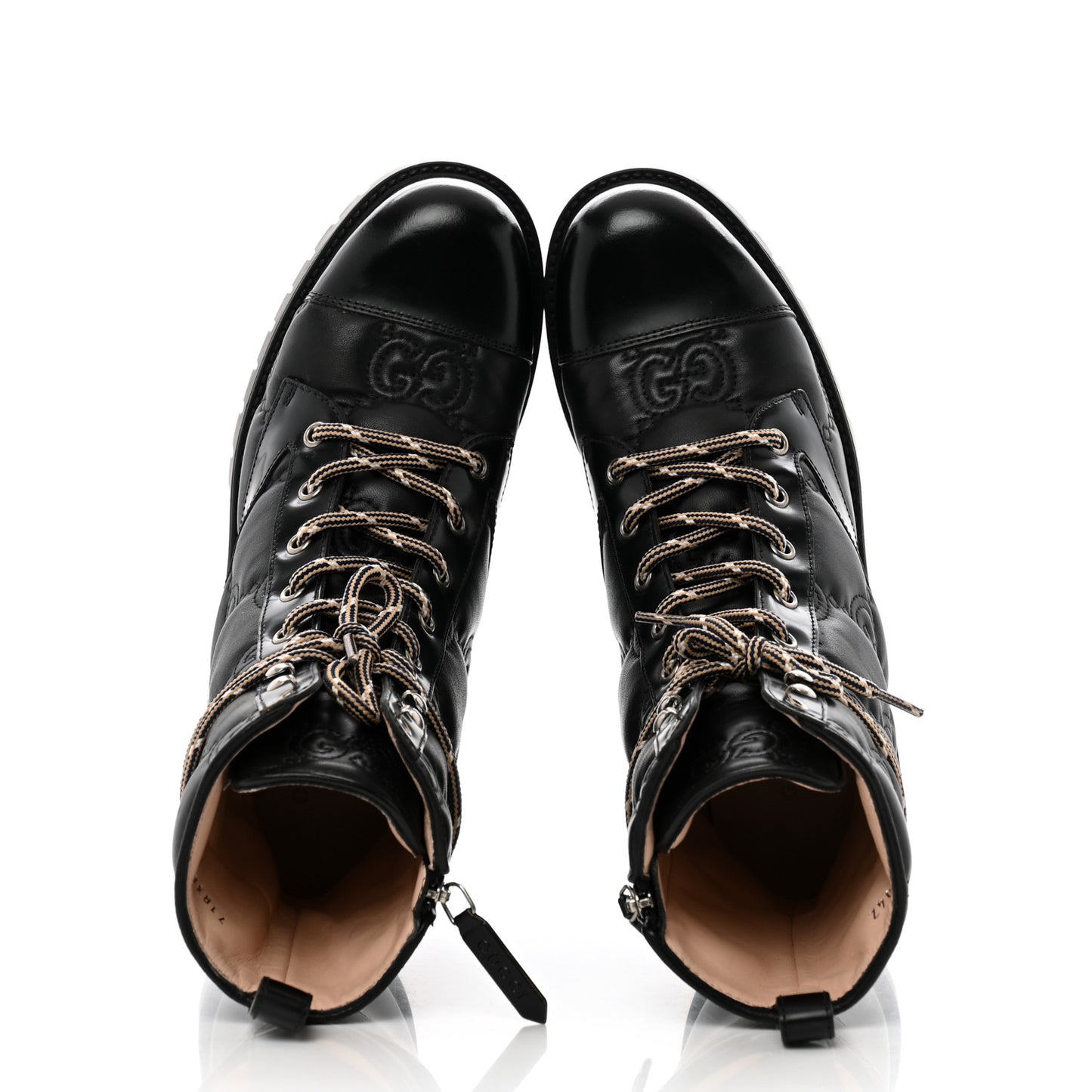 Cordovan Lux Nappa GG Matelasse Lace Up 60mm Combat Boots 37.5 Black