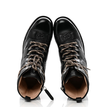 Gucci Cordovan Lux Nappa GG Matelasse Lace Up 60mm Combat Boots 37.5 Black 2 of 15