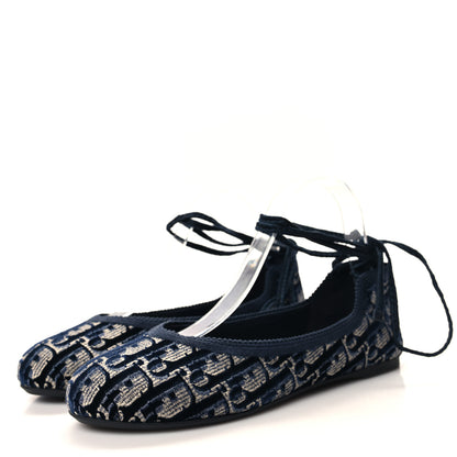 Christian Dior Velvet Oblique Poeme Laced Ballerina Flats 36.5 Blue 3 of 8