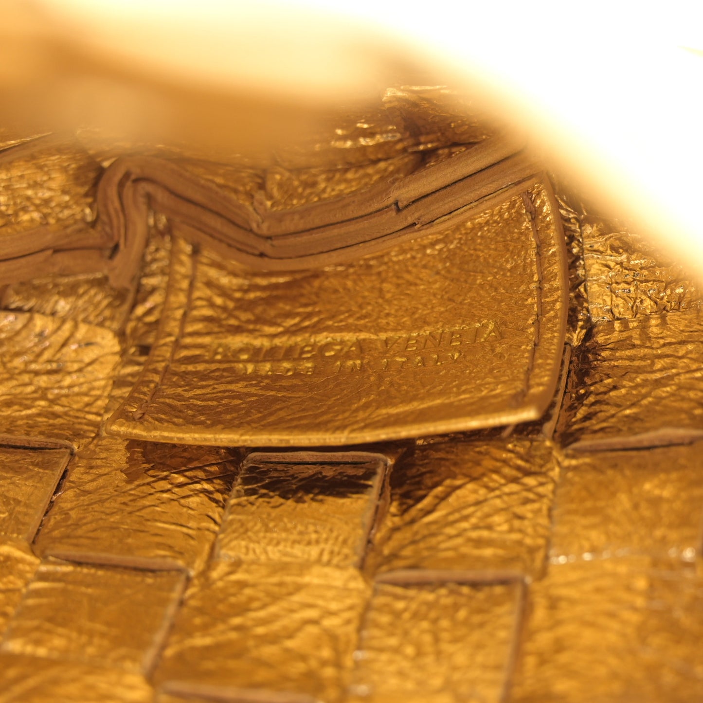 Mirror Laminated Nappa Intrecciato Mini Sardine Bag Gold