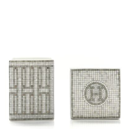 Hermes Porcelain Small Mosaique Au 24 Sugar Box Platinum 3 of 9