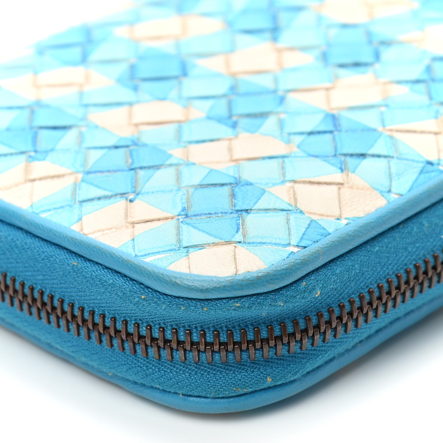 Bottega Veneta Nappa Intrecciato Zip Around Wallet Blue White 9 of 10