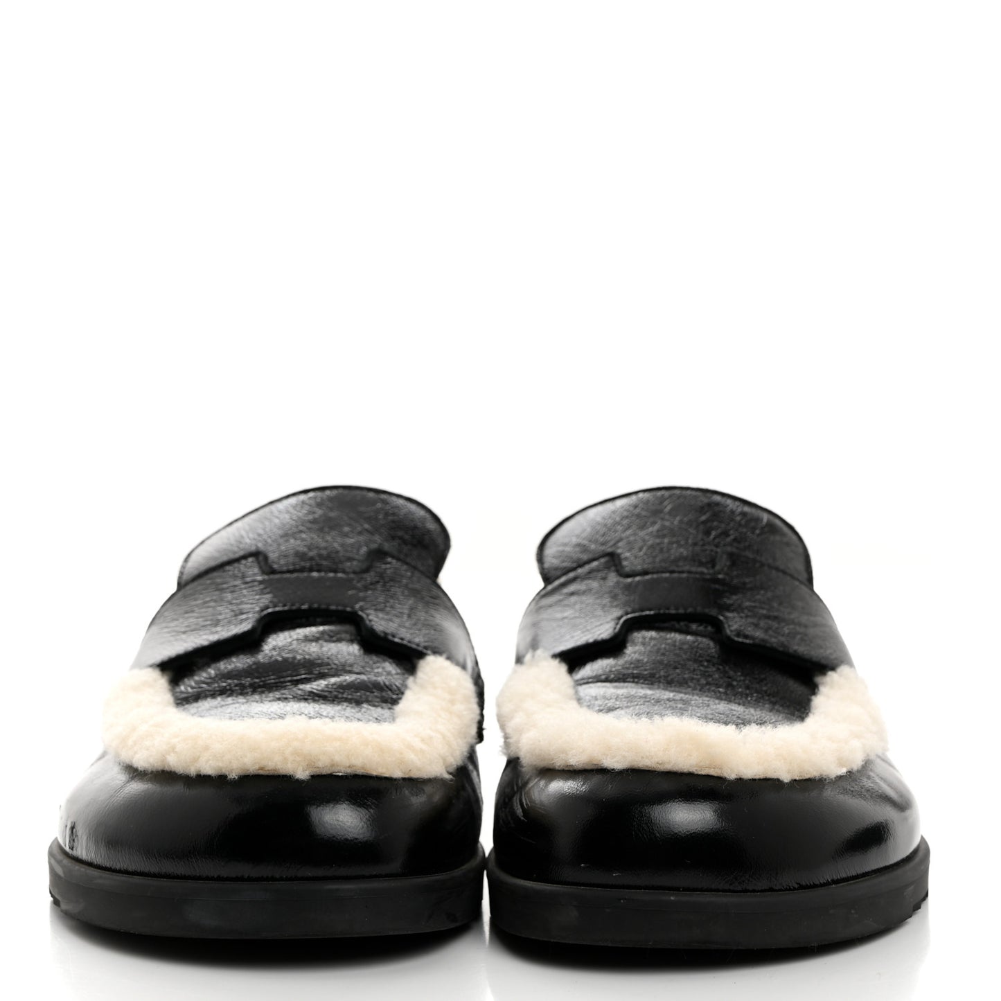 Glazed Nappa Shearling Shearling Go Mules 38 Black Ecru