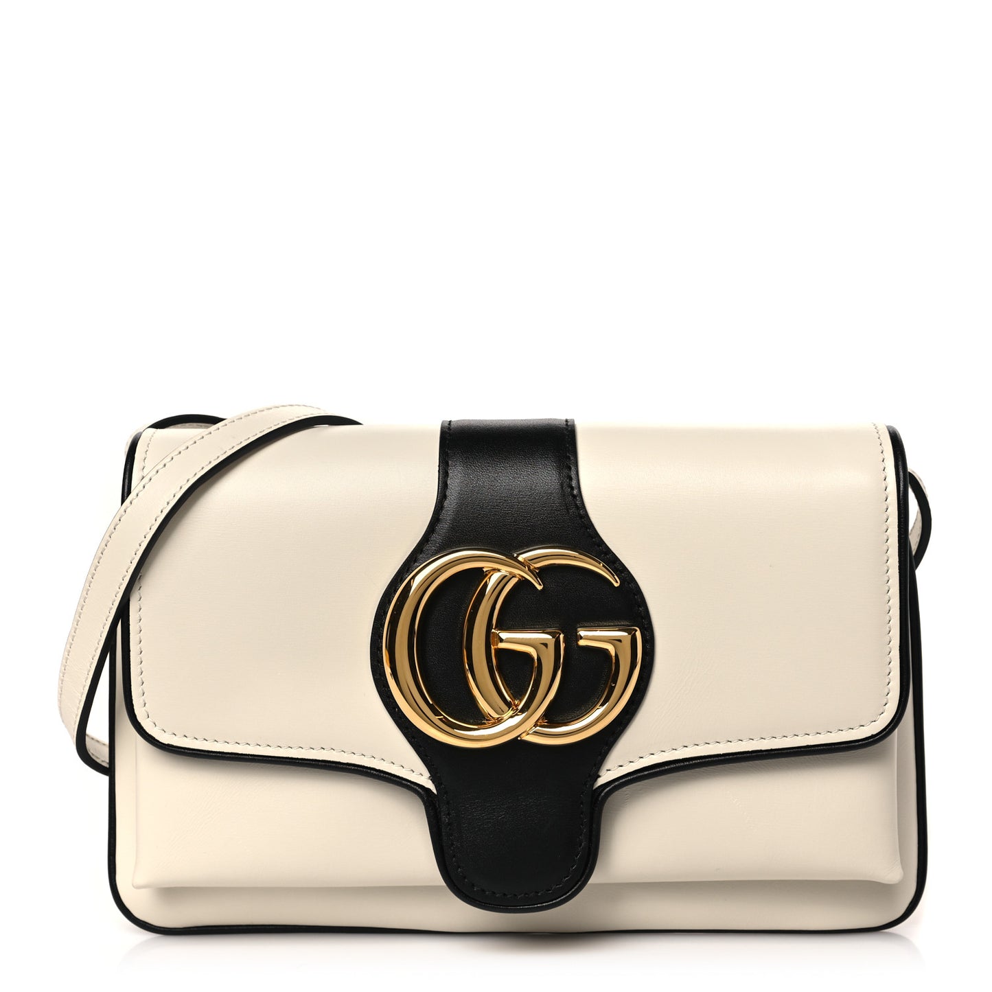 Vitello Palmellato Lux Bi-Color Small Arli Flap Shoulder Bag Mystic White Black