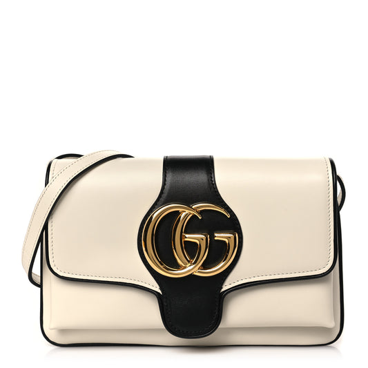 Vitello Palmellato Lux Bi-Color Small Arli Flap Shoulder Bag Mystic White Black