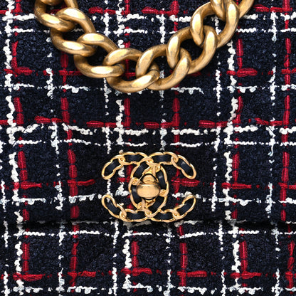 Chanel Tweed Quilted Large Chanel 19 Flap Navy Blue White Red 8 of 10