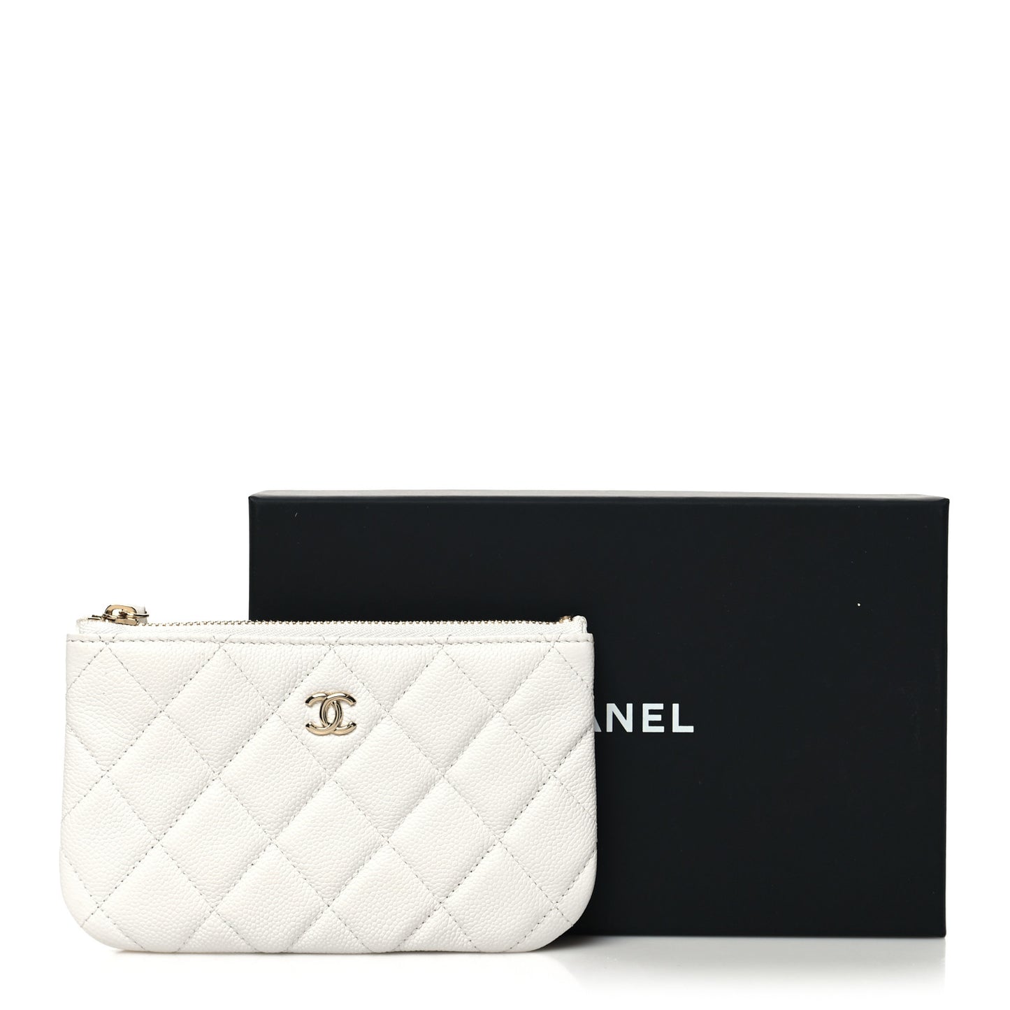 Caviar Quilted Small Pouch White