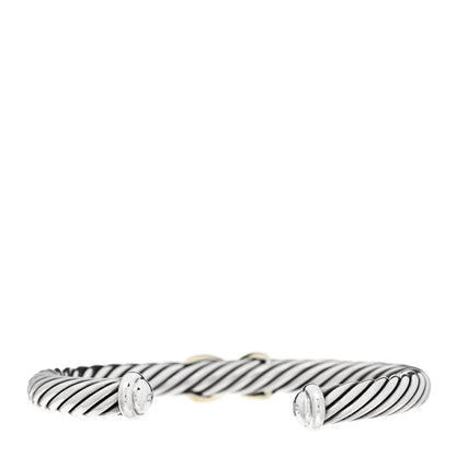 David Yurman Sterling Silver 14K Yellow Gold 7mm X Station Cable Bracelet 2 of 3
