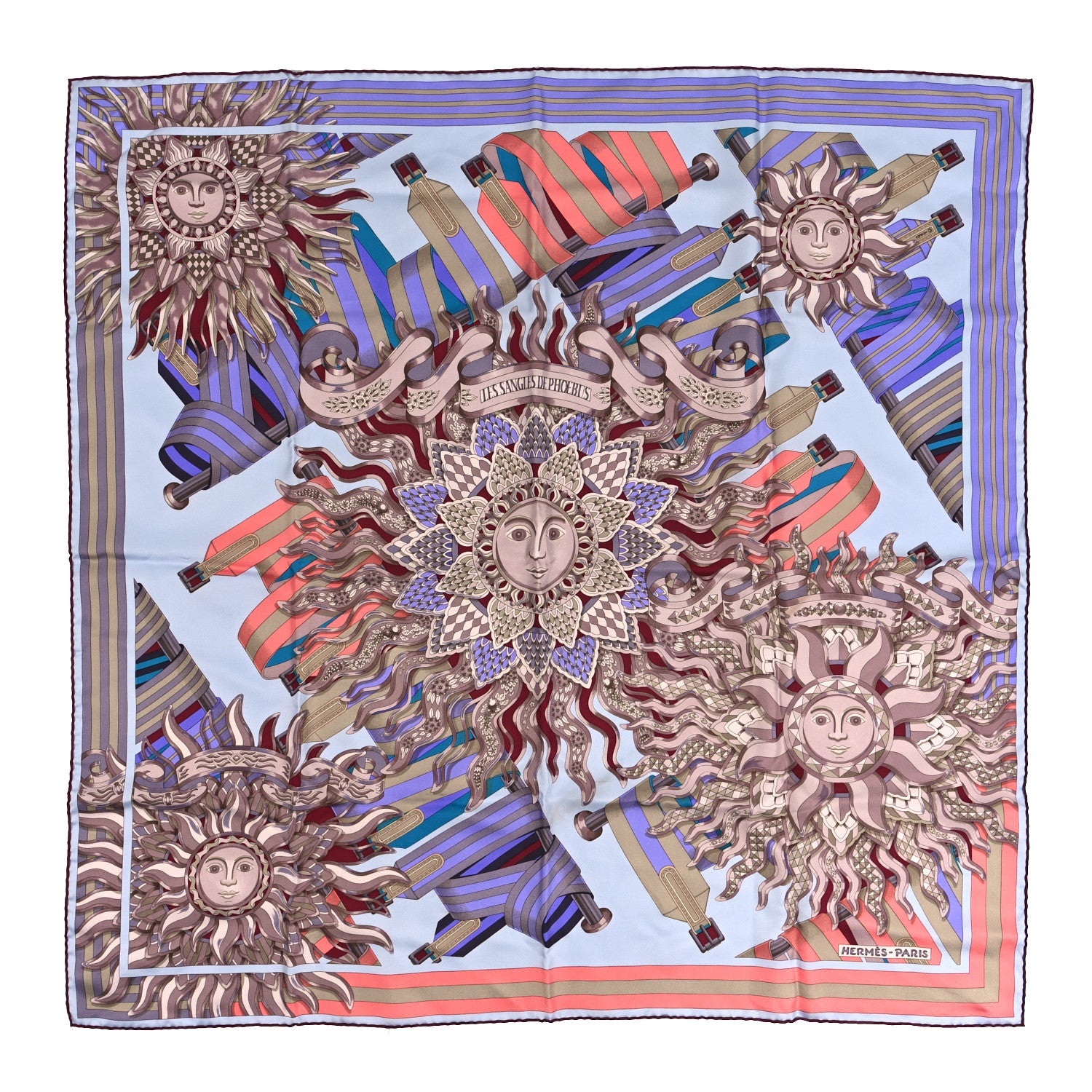 Hermes Silk Les Sangles De Phoebus Scarf 90 Ciel Mauve Grenat 1 of 4