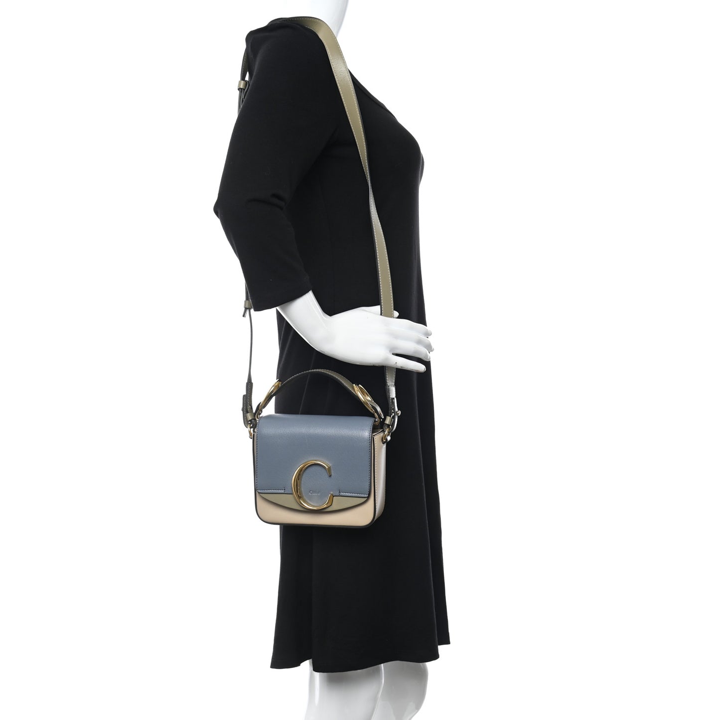 Shiny Calfskin Mini C Double Carry Blue Beige