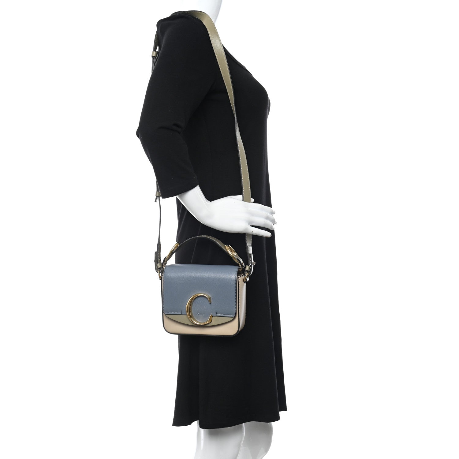 Chloe Shiny Calfskin Mini C Double Carry Blue Beige 2 of 9