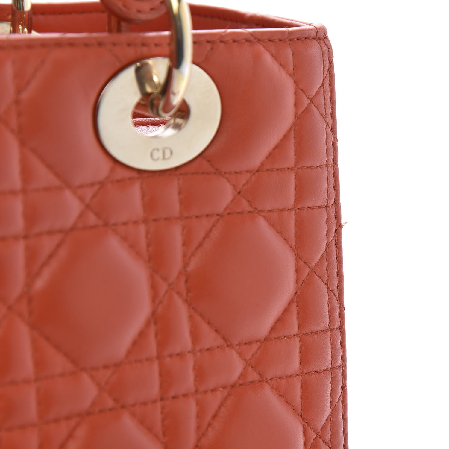 Christian Dior Lambskin Cannage Medium Lady Dior Orange 12 of 17