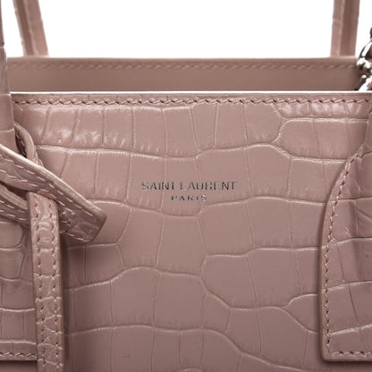 Saint Laurent Calfskin Crocodile Embossed Baby Sac De Jour Rose Antic 9 of 11