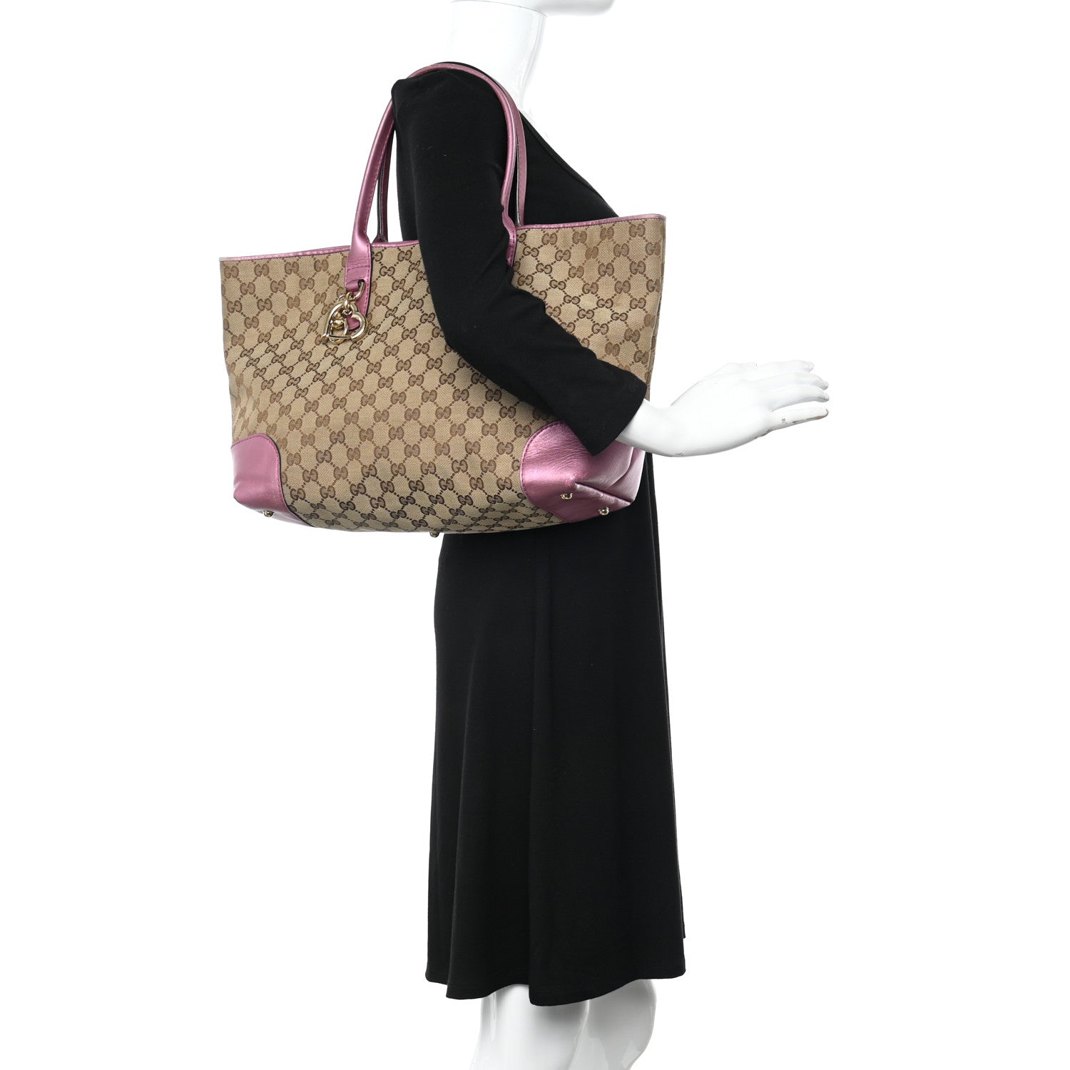 Gucci Monogram Large Heart Bit Charm Top Handle Tote Pink 2 of 23