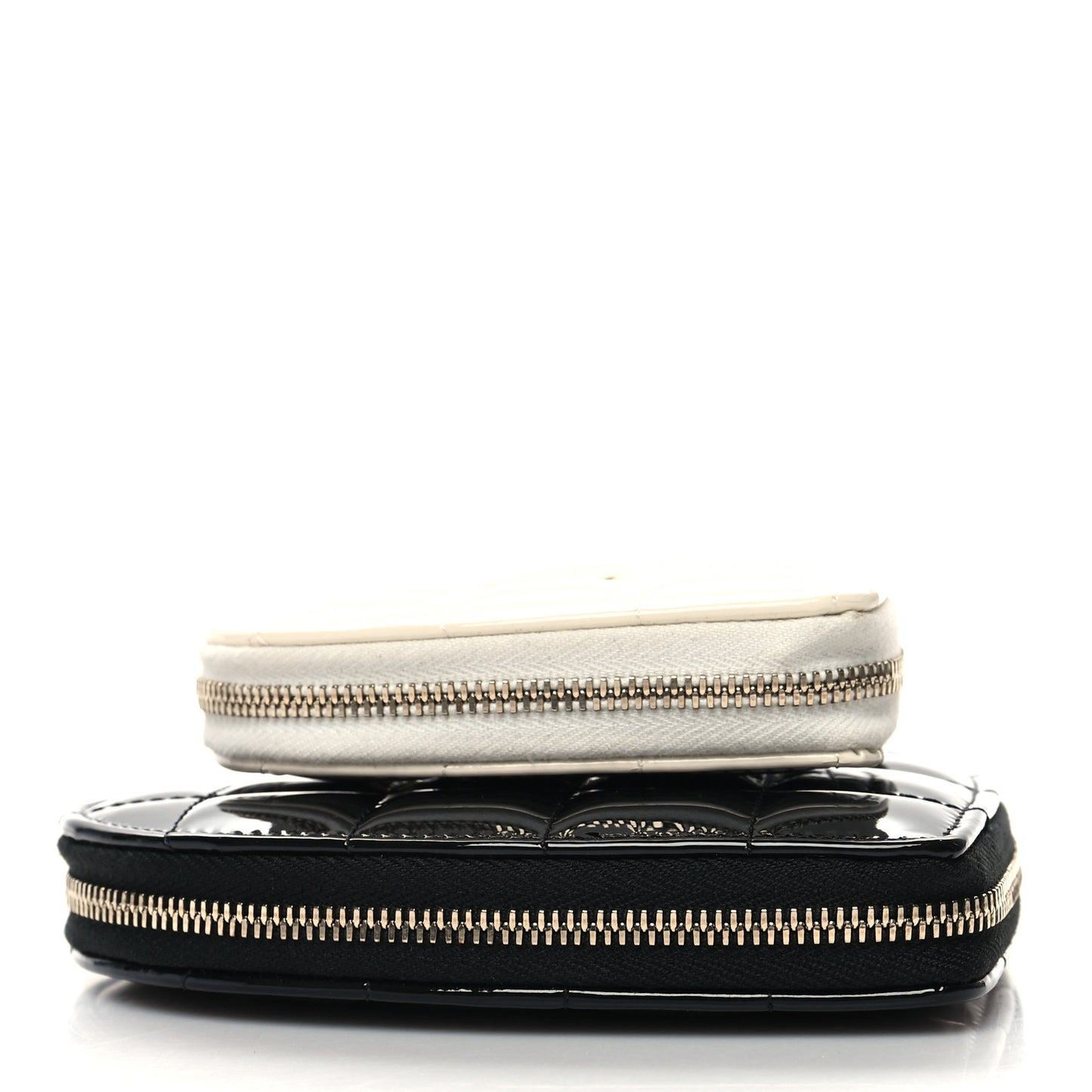 Patent Calfskin Resin Quilted CC Heart Clutch With Chain Black