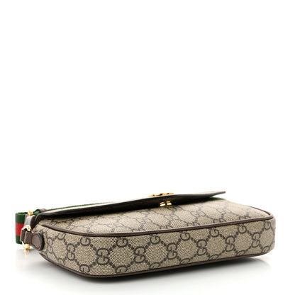 Gucci GG Supreme Monogram Textured Dollar Calfskin Web Mini Ophidia Envelope Shoulder Bag Beige Ebony 4 of 11
