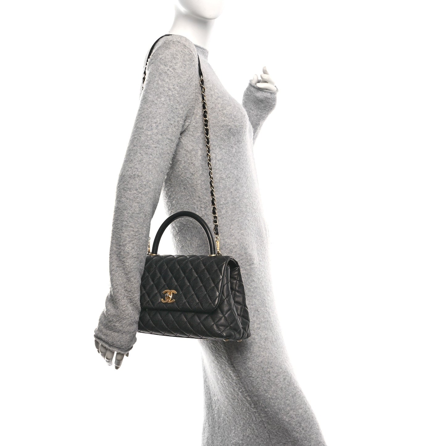 Caviar Quilted Small Coco Handle Flap Black