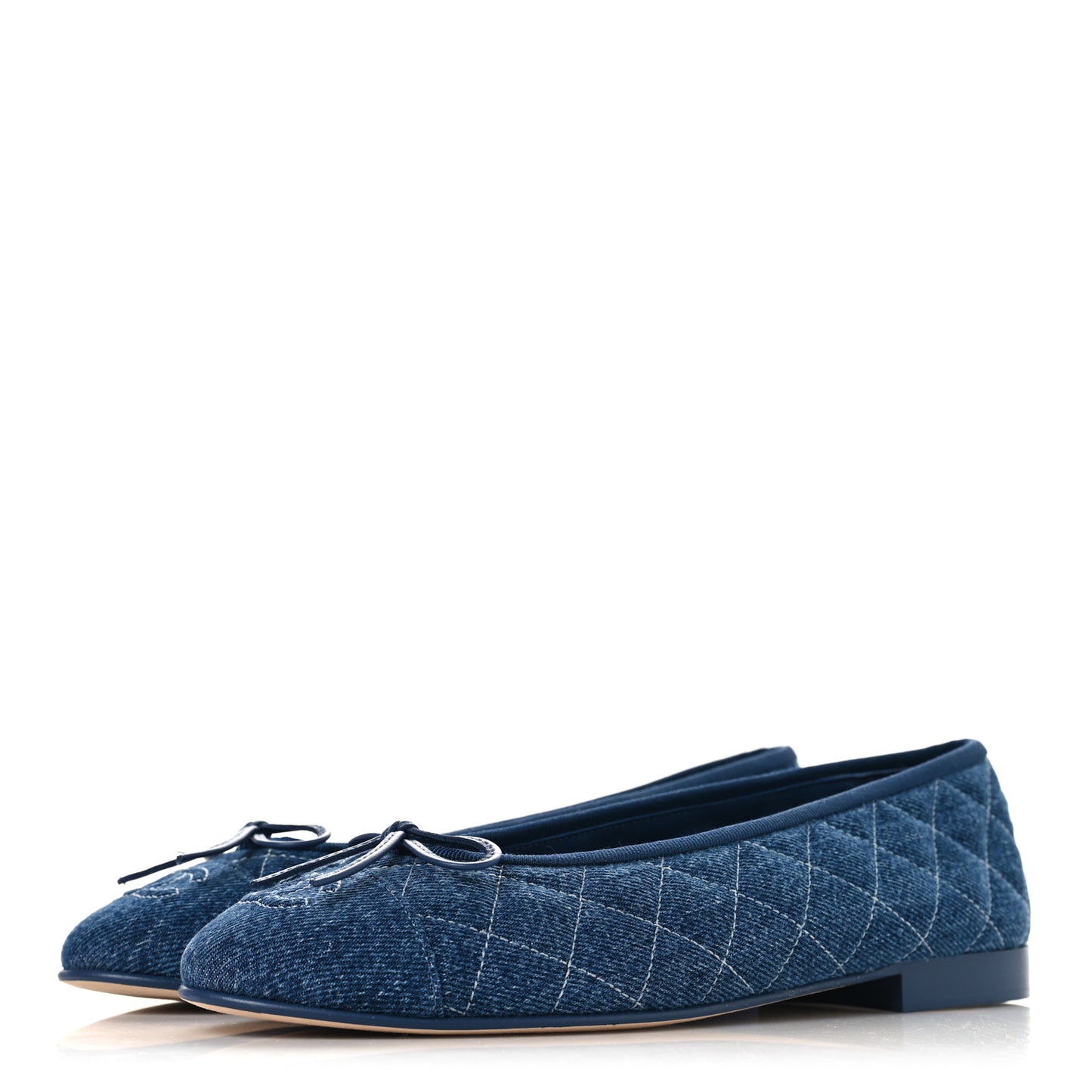 Washed Denim Quilted Cap Toe CC Ballerina Flats 38.5 Blue