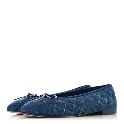 Chanel Washed Denim Quilted Cap Toe CC Ballerina Flats 38.5 Blue 4 of 10