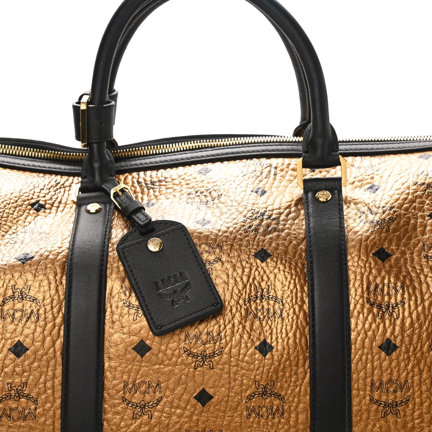 MCM Metallic Visetos Traveler Weekender Duffle Bag Gold 6 of 8