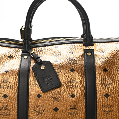 MCM Metallic Visetos Traveler Weekender Duffle Bag Gold 6 of 8