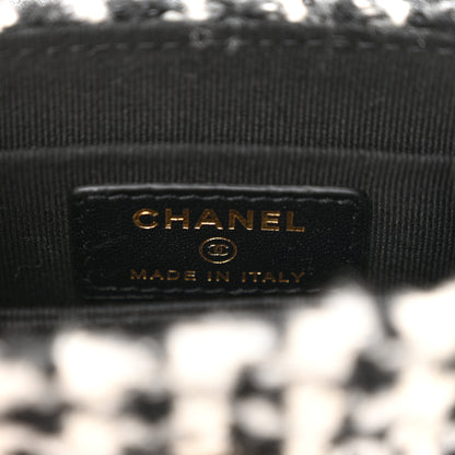 Chanel Tweed Houndstooth Quilted Mini Accordion Clutch With Chain White Black 6 of 11