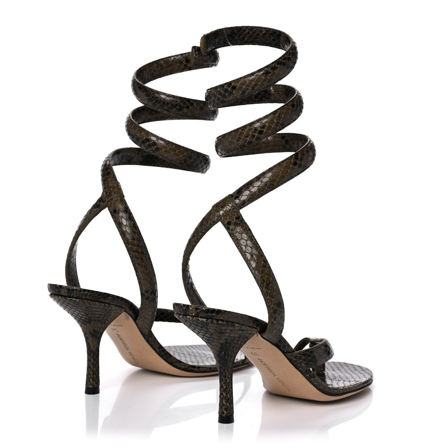 Python Printed Calfskin Spiral Sandals 39 Kaki