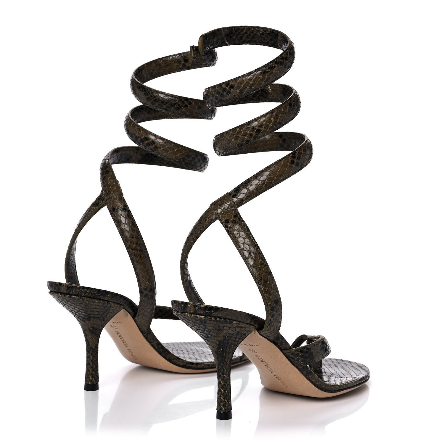 Bottega Veneta Python Printed Calfskin Spiral Sandals 39 Kaki 4 of 8
