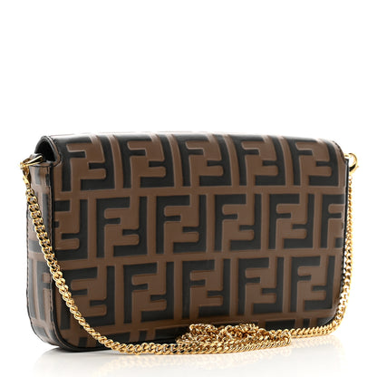 Fendi Vitello Soft F is Fendi Bi-Color FF 1974 Embossed Envelope Wallet On Chain with Pouches Maya Black 4 of 12