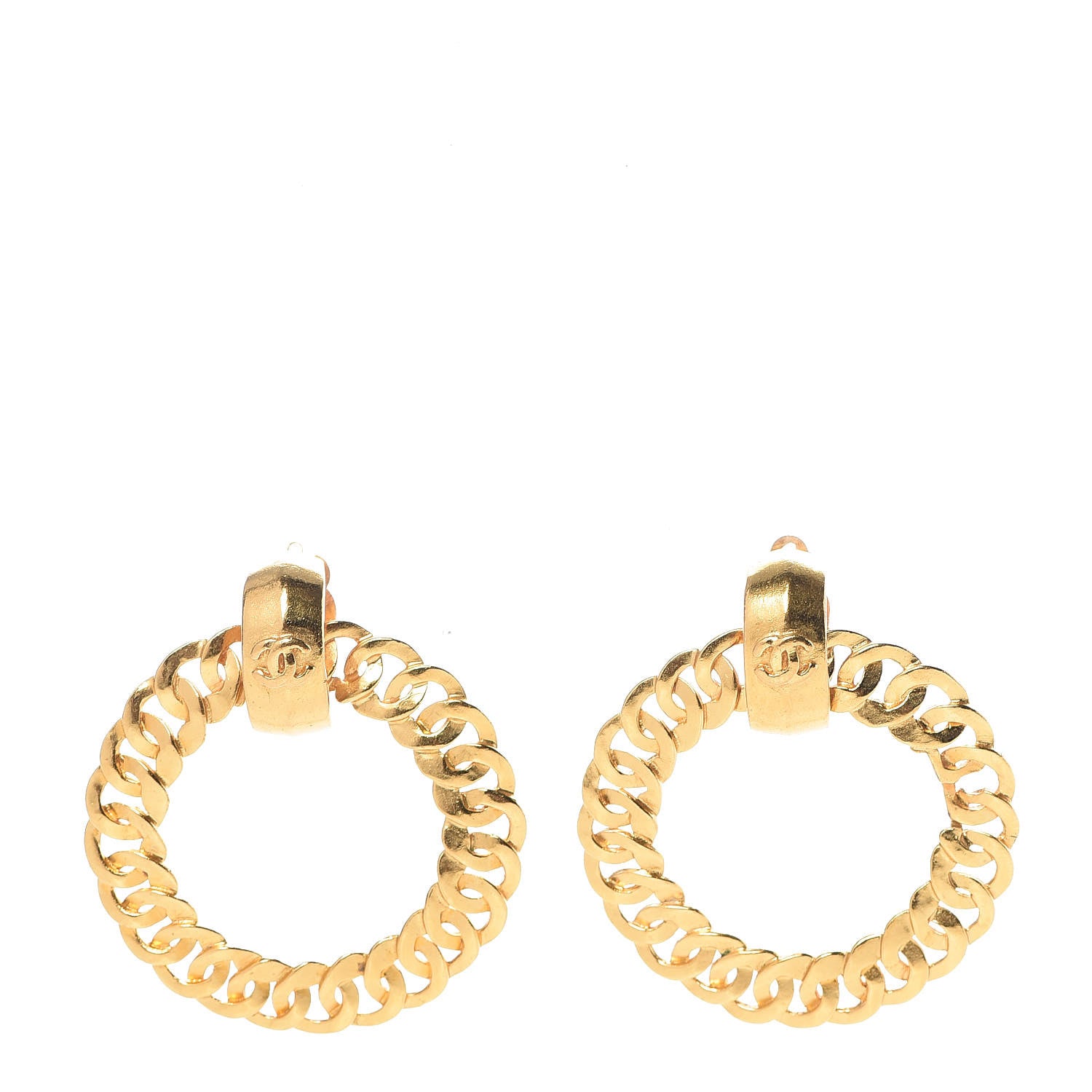 Chanel CC Chain Hoop Clip On Earrings Gold 1 of 6
