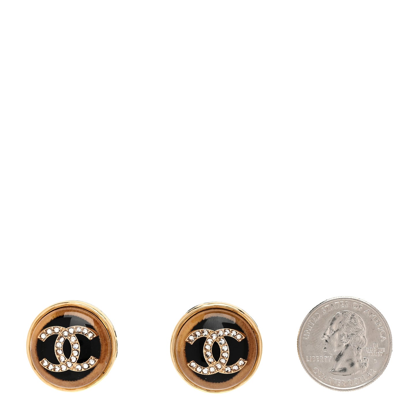 Resin Crystal CC Round Earrings Gold Black
