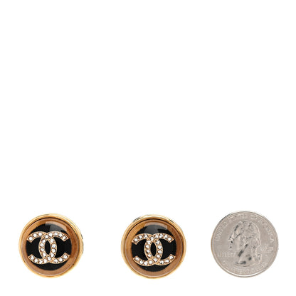 Chanel Resin Crystal CC Round Earrings Gold Black 2 of 5