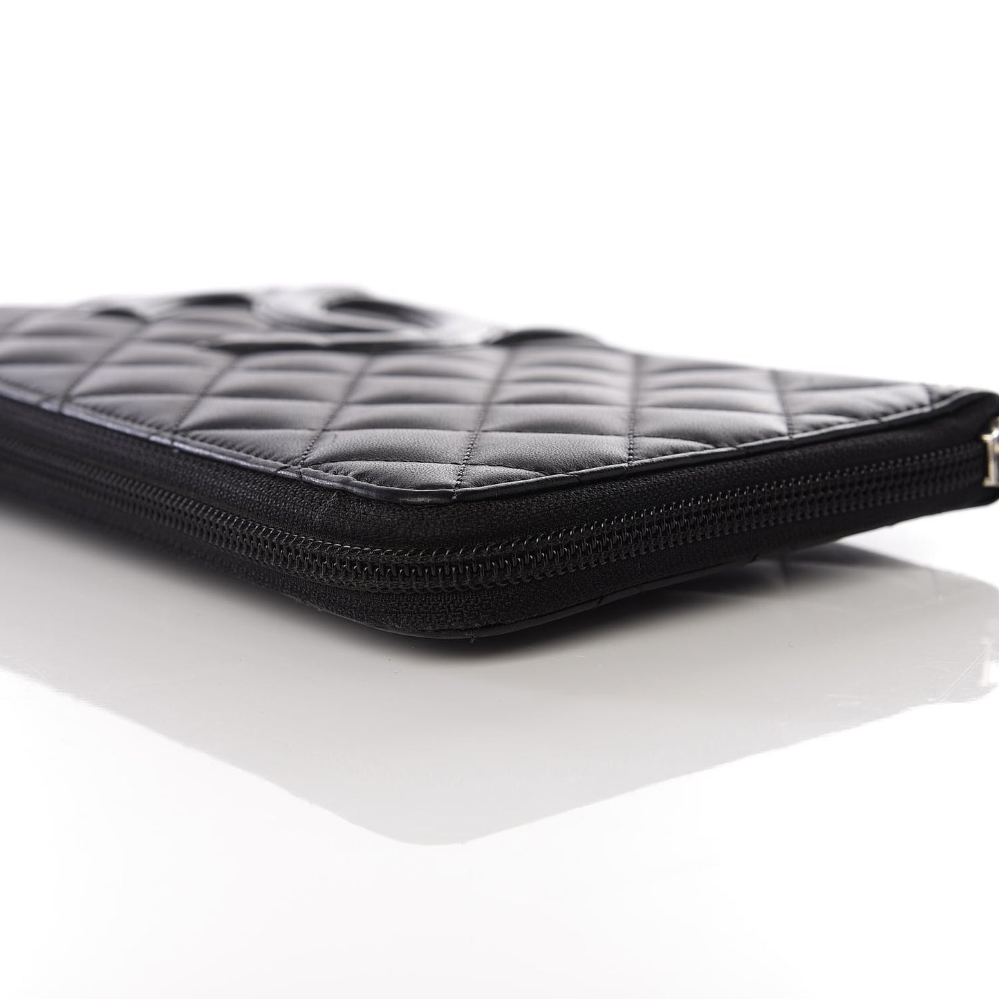 Calfskin Quilted Cambon Zip Around Organizer Wallet Black
