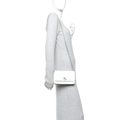 Chanel Caviar Quilted Ribbed Metal Wallet on Chain WOC White 2 of 12