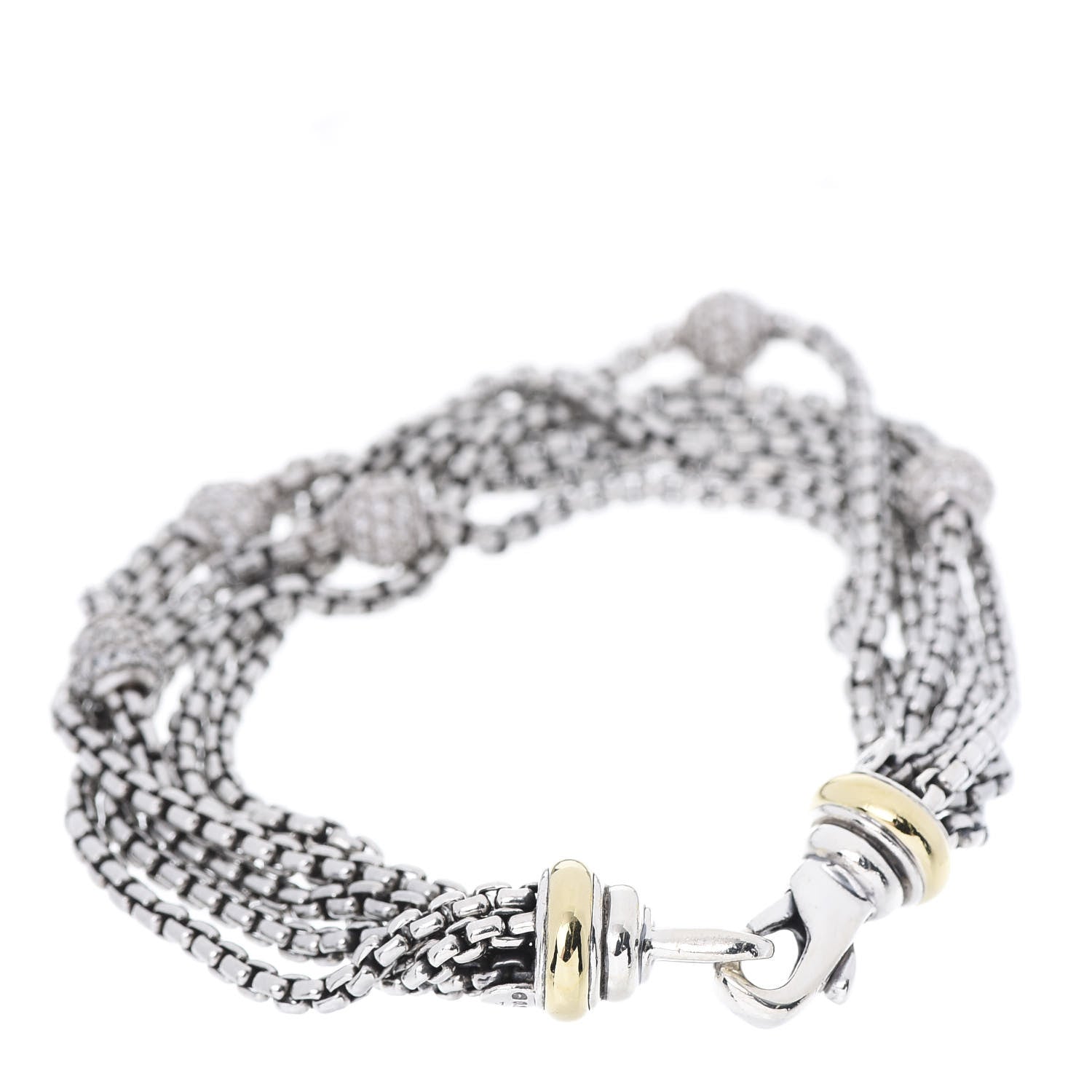 David Yurman Sterling Silver 14K Yellow Gold Diamond Pave Bead Multi Strand Bracelet 3 of 4